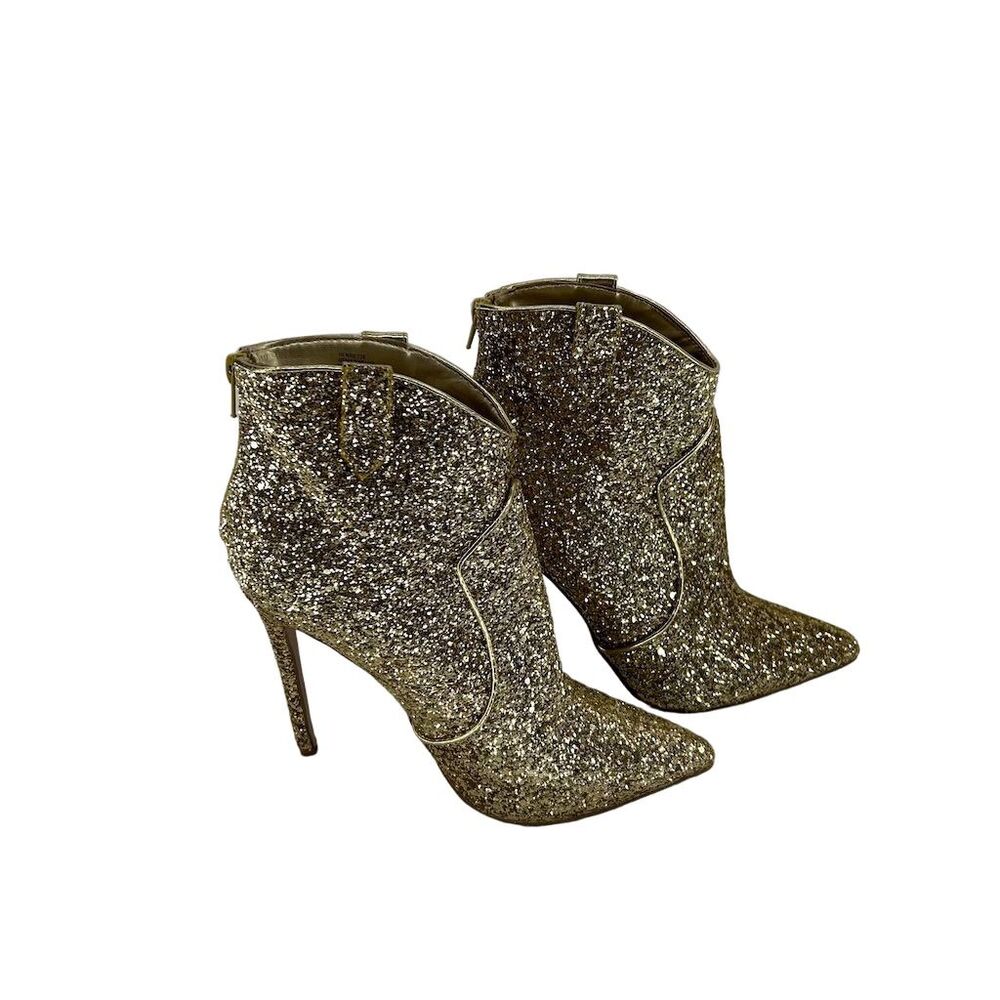 Shoe Dazzle Women's Gold Glitter Stiletto Booties Size 11 Party Shoes